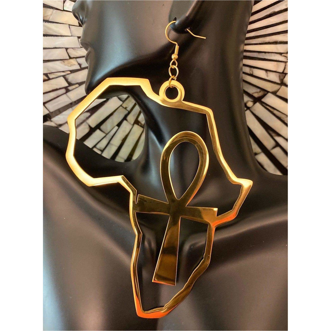 Africa Dangling with Ankh Symbol Earrings - Trufacebygrace