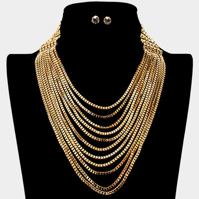 Afro Countess Multi Layered Metal Chain Bib Necklace