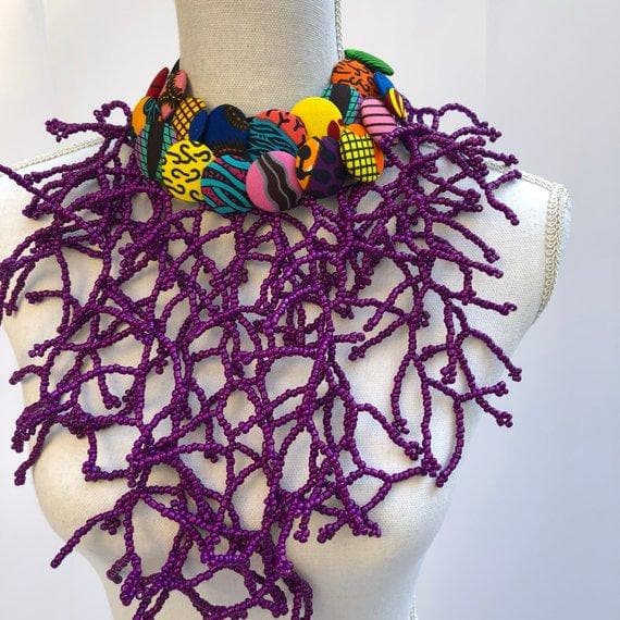 Ndua beads and Ankara buttons Necklace - Trufacebygrace
