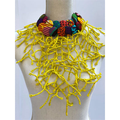 Ndua beads and Ankara buttons Necklace - Trufacebygrace