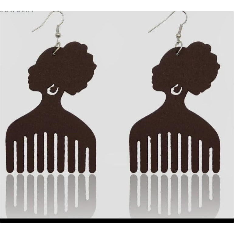 Asantenii Afro Woman Comb Wooden Earrings - Trufacebygrace