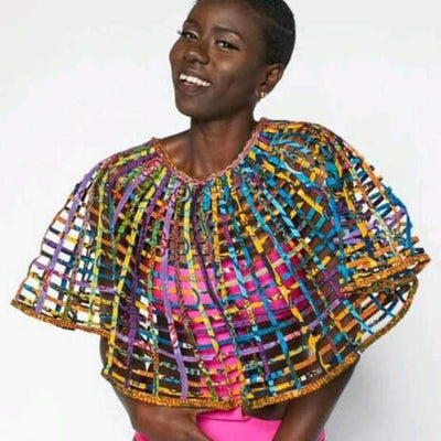 Ankara Large laced Cape with button. No embellishment at neckline - Trufacebygrace