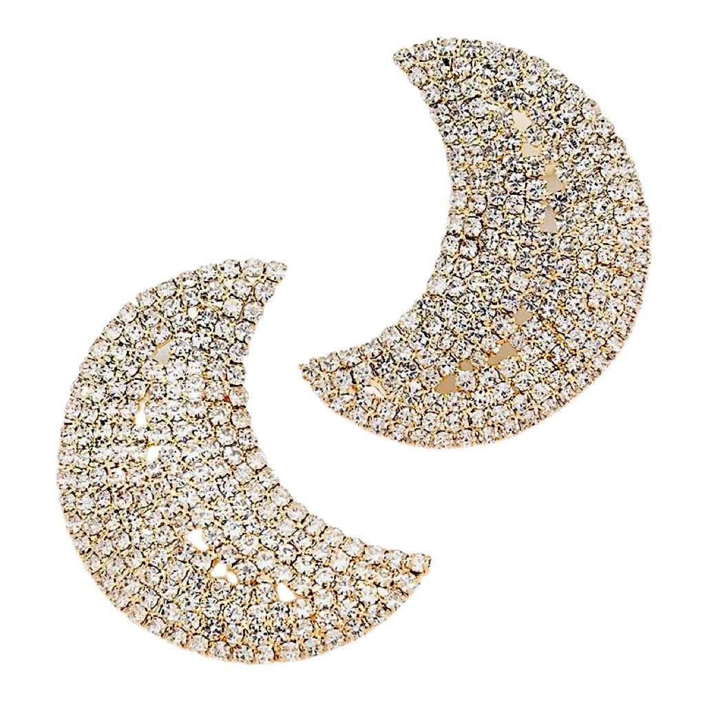 Half Moon Rhinestone Oversized Stud Earrings