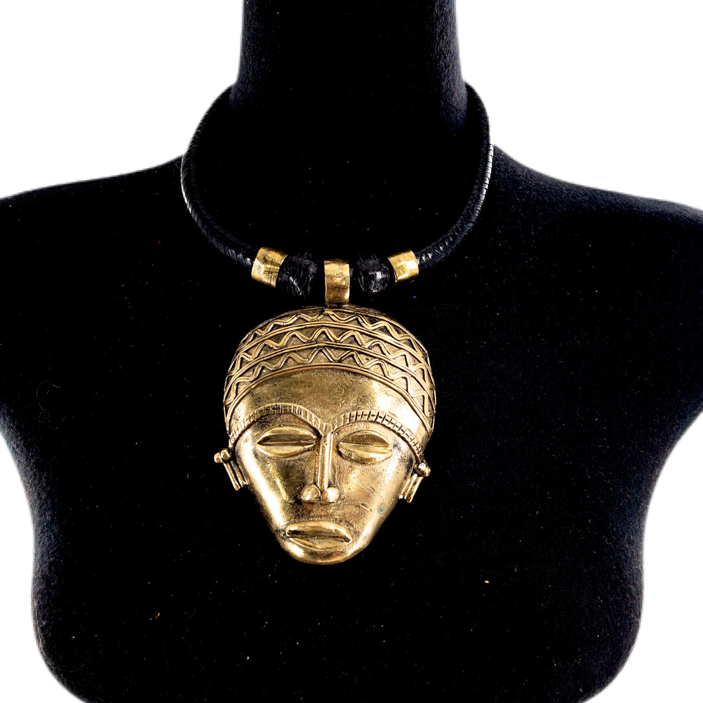 Ghana Brass Mask and Leather Necklace