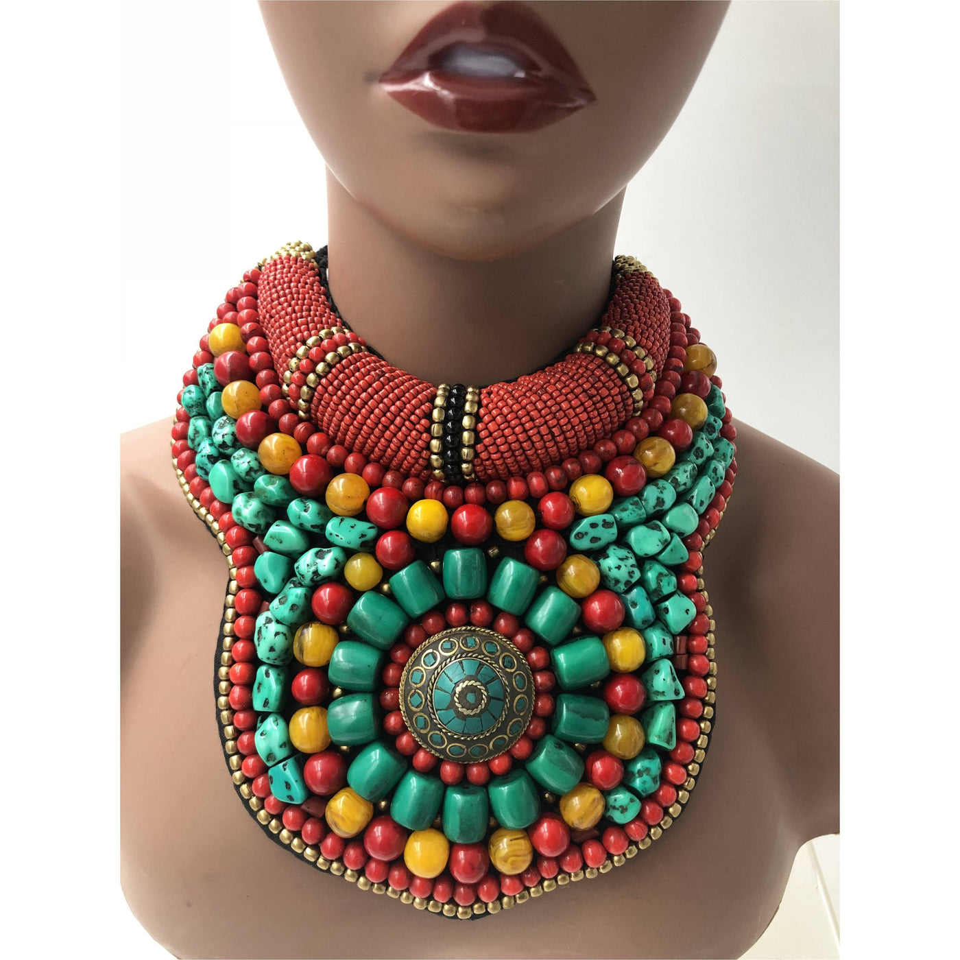 Tibet beaded choker turquoise bib necklace - Trufacebygrace