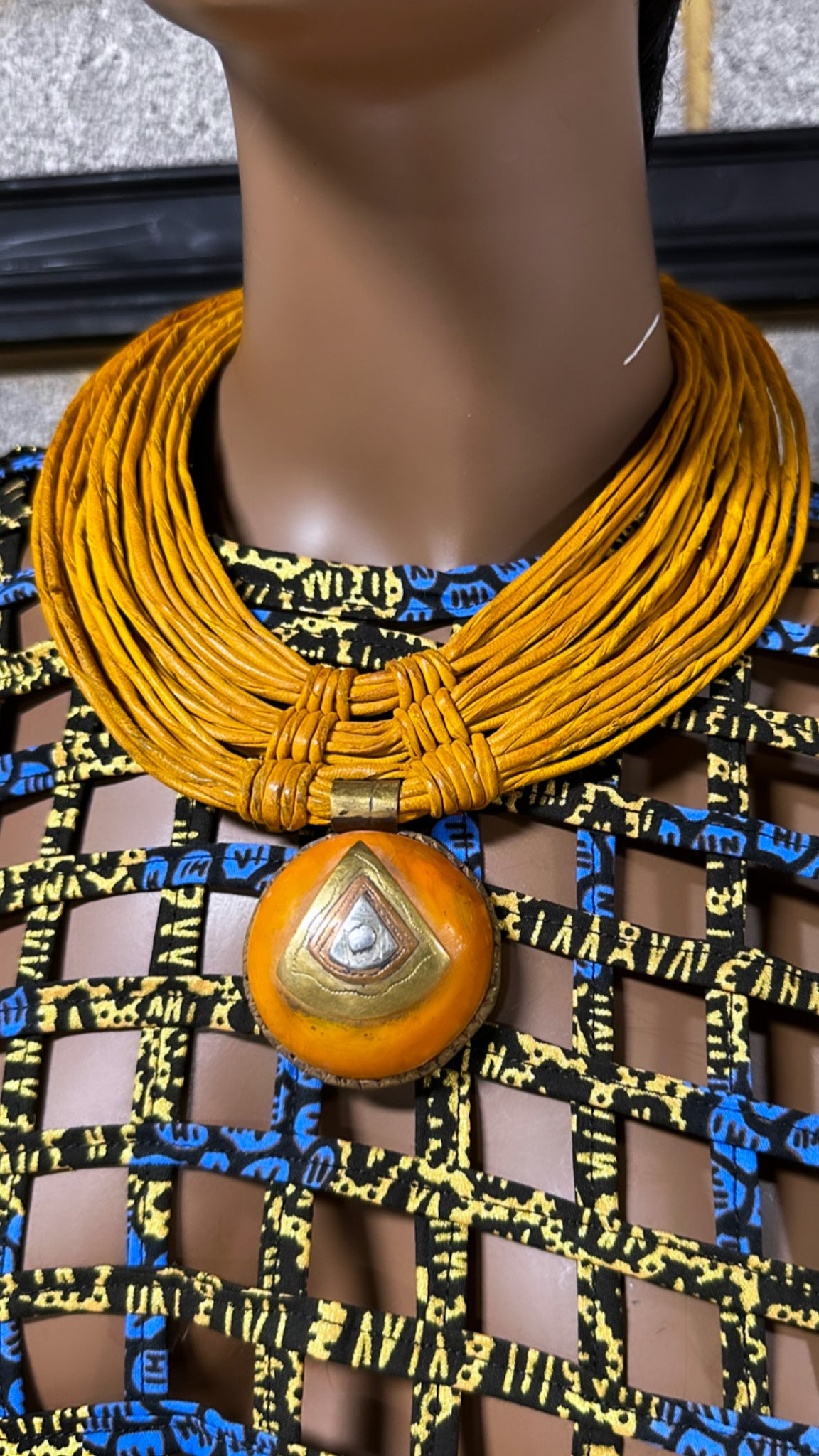 Zai leather and African Amber Necklace