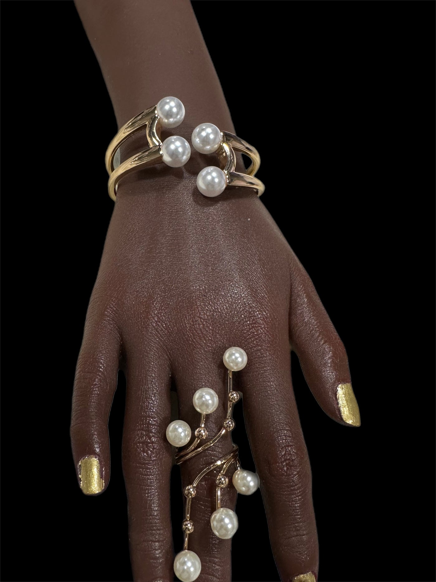 Sala 14K Plated Gold Big Pearl Clasp Cuff Bracelet