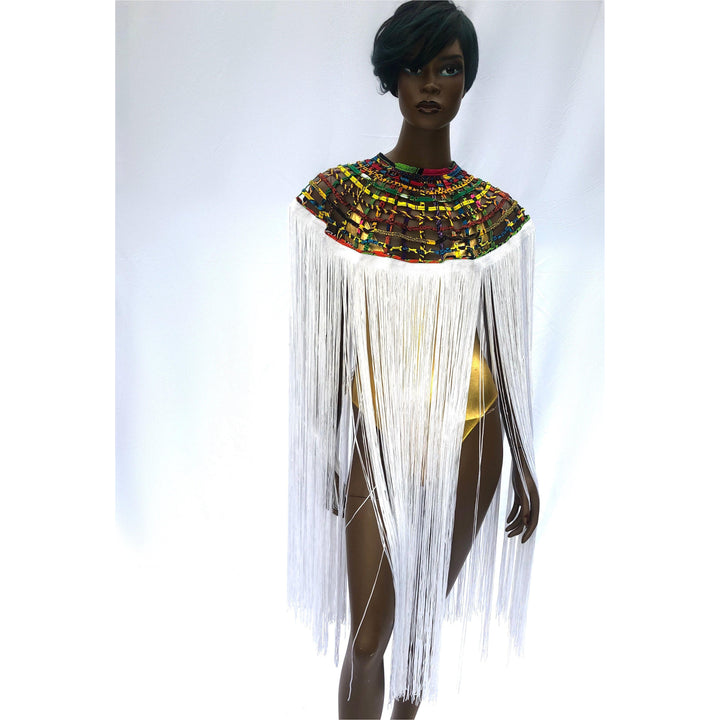 Queen Ankara Laced Long Fringe Cape - Trufacebygrace