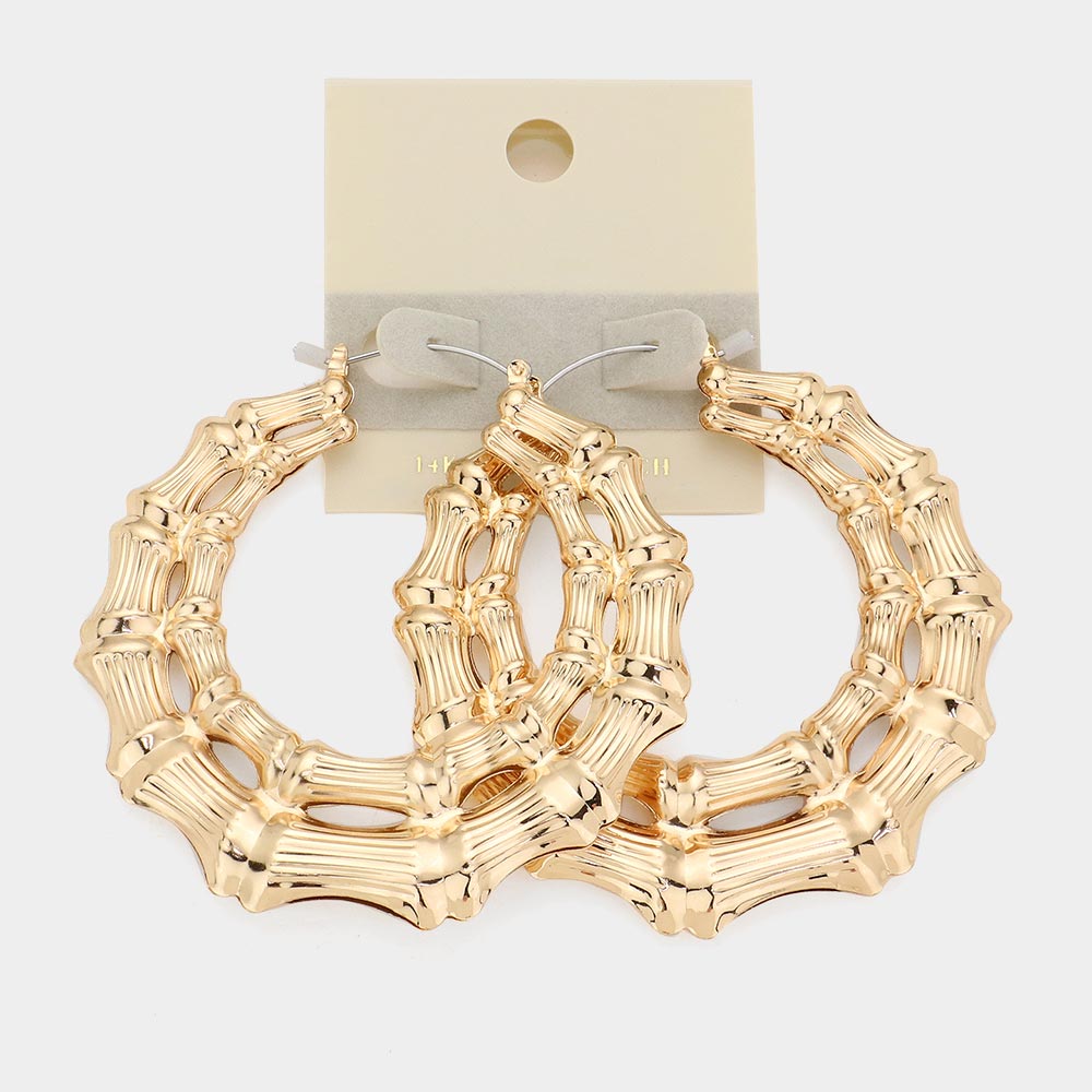 14K Gold Filled Oversized Double Bamboo Metal Pin Catch Earrings