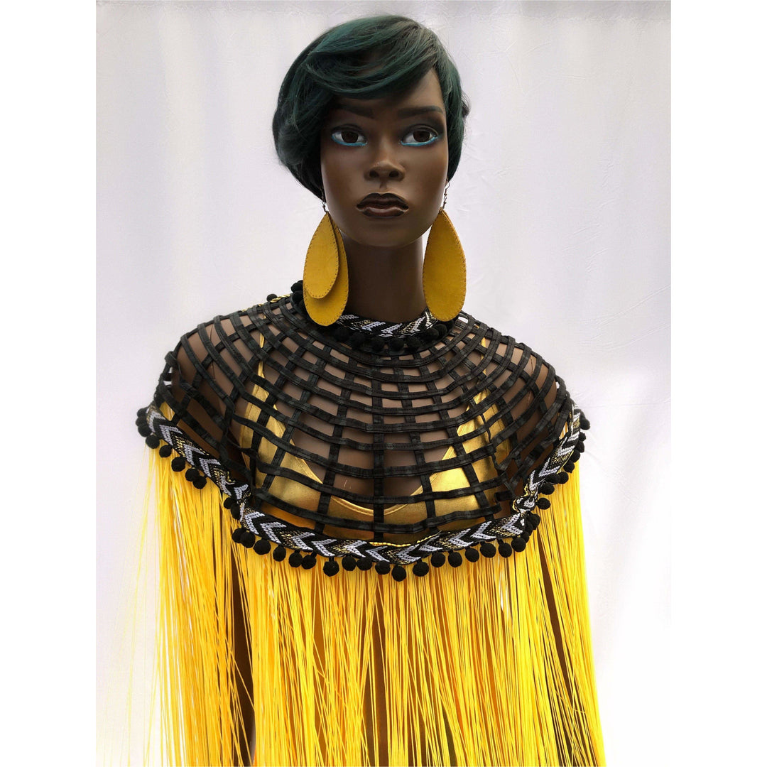 Queen Ankara Laced Long Fringe Cape - Trufacebygrace