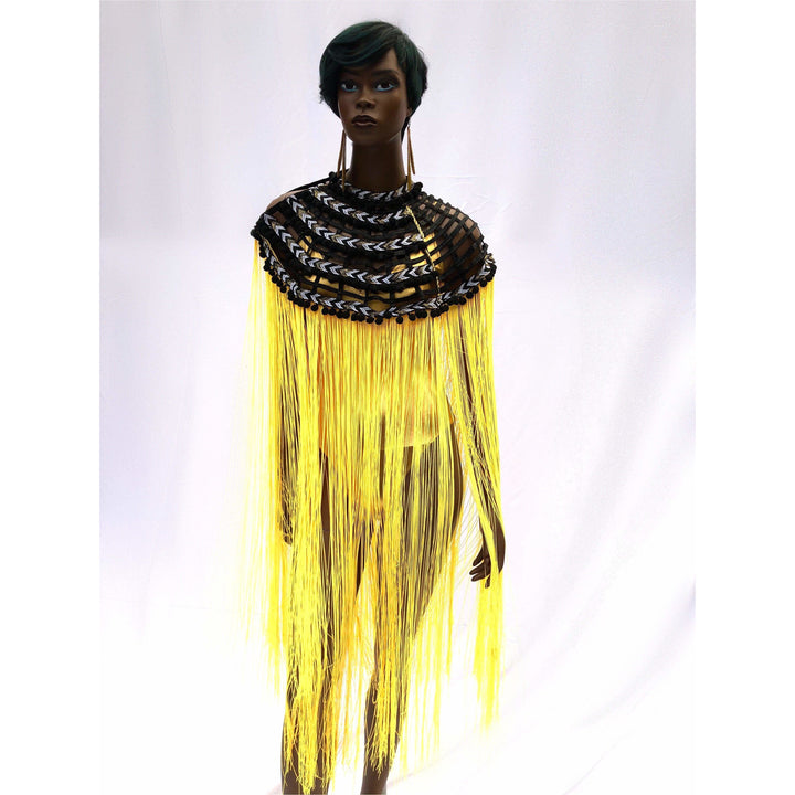 Queen Ankara Laced Long Fringe Cape - Trufacebygrace