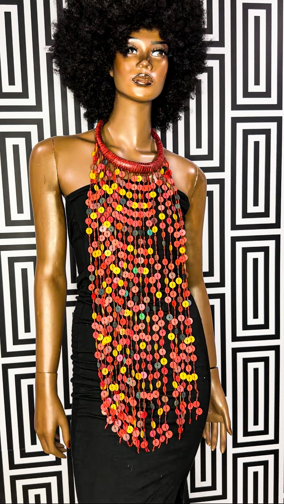 Vintage Kofi Beads and leather statement Necklace
