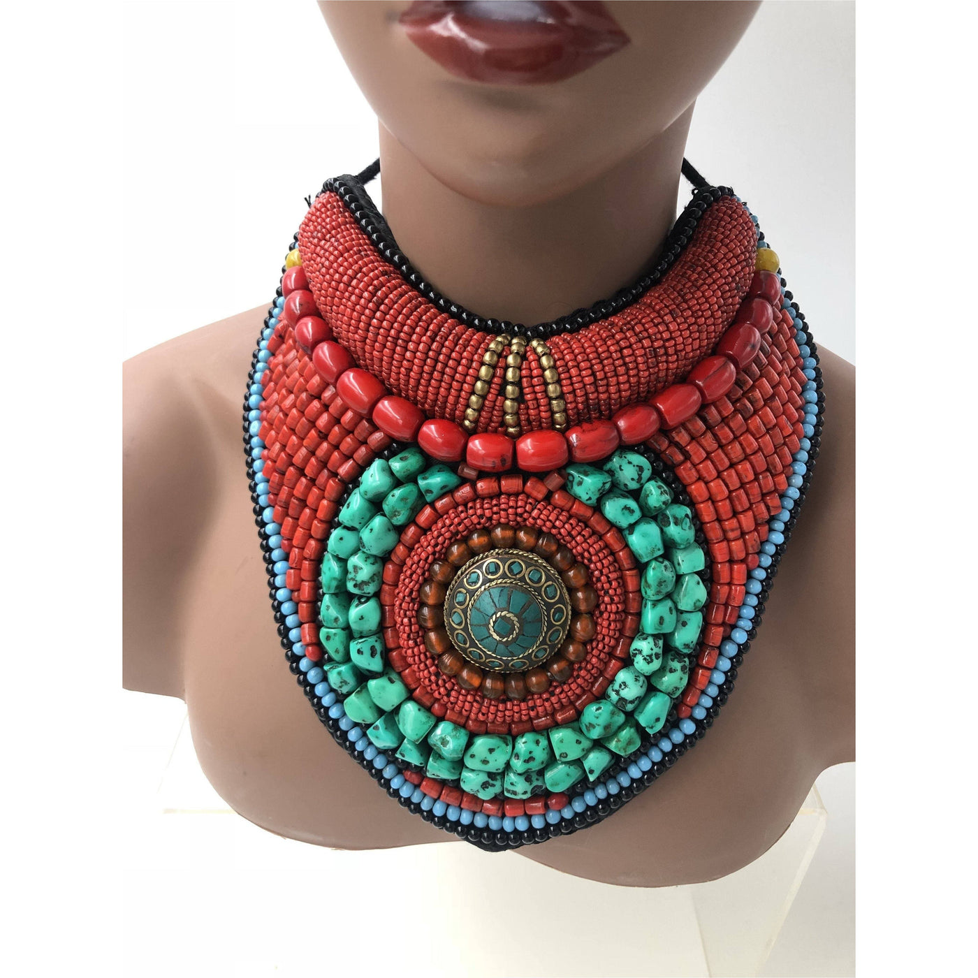 Tibet beaded choker turquoise bib necklace - Trufacebygrace