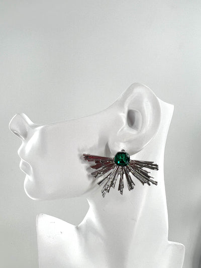 Half fireworks with Green stone stud earrings