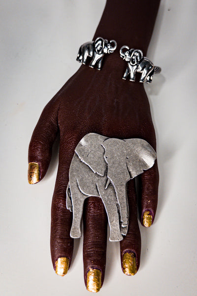 Elephant Oversized Gold Plated on Brass Statement Adjustable Ring