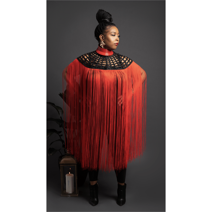 Queen Ankara Laced Long Fringe Cape - Trufacebygrace