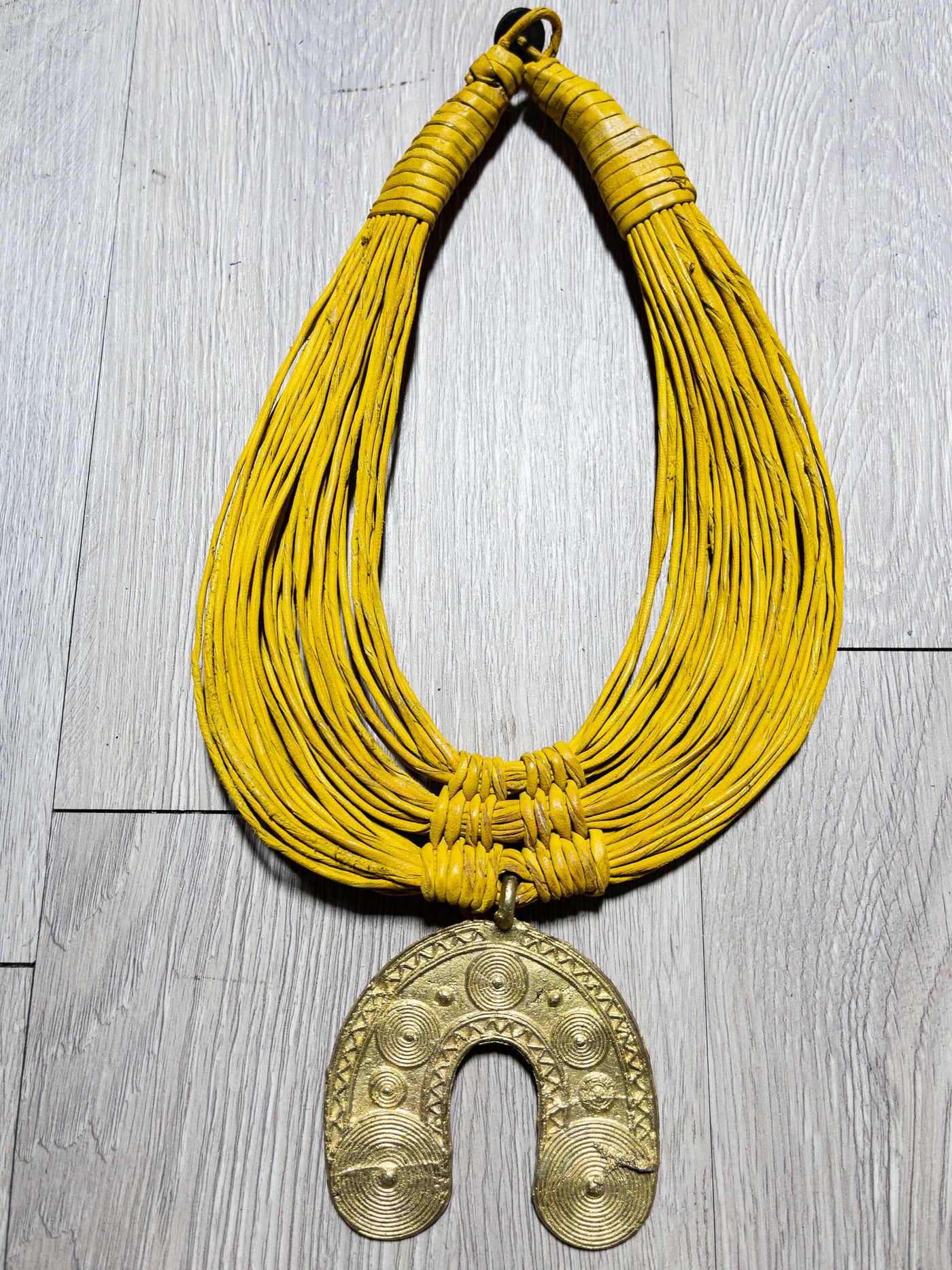 Busia Genuine leather and Bronze Pendant Necklace : U-Shape