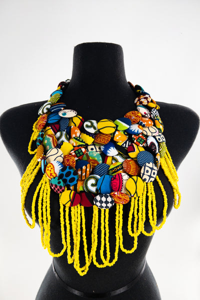 Ankara fabric buttons Neckpiece with beads