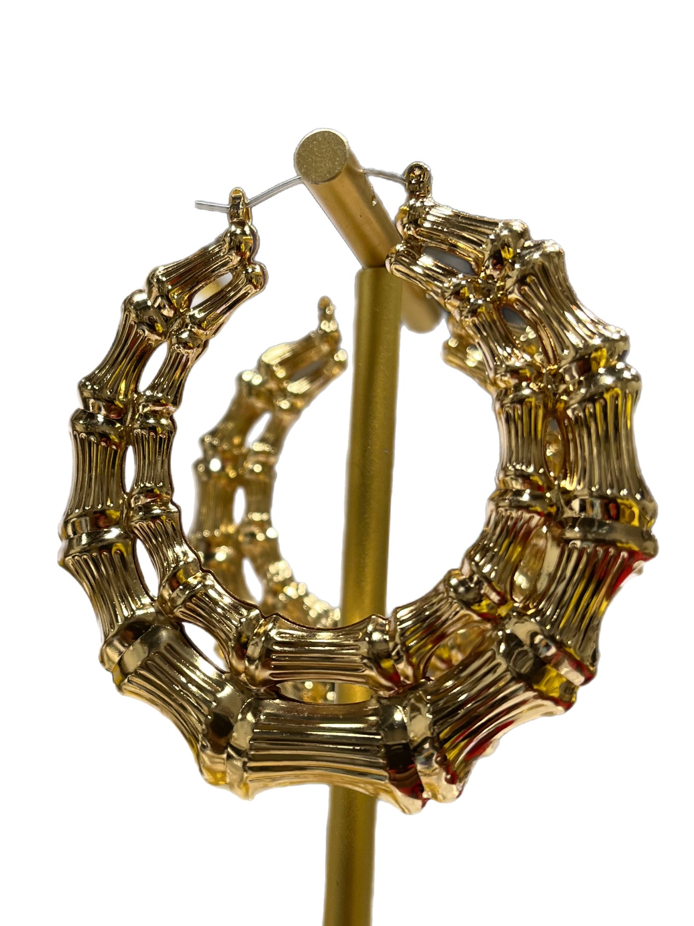 14K Gold Filled Oversized Double Bamboo Metal Pin Catch Earrings
