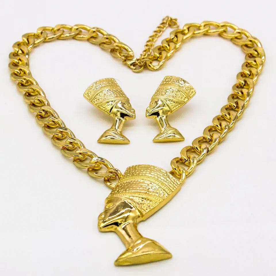 Oversized Queen Nefertiti Earrings and Necklace set - Trufacebygrace