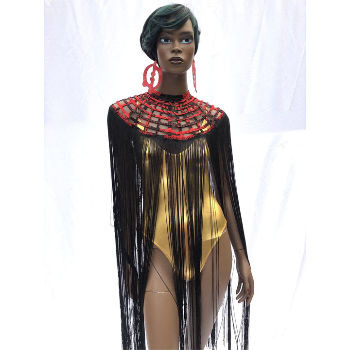 Queen Ankara Laced Long Fringe Cape - Trufacebygrace