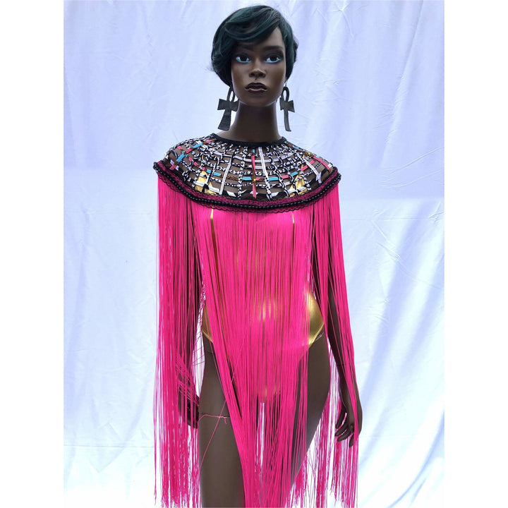 Queen Ankara Laced Long Fringe Cape - Trufacebygrace