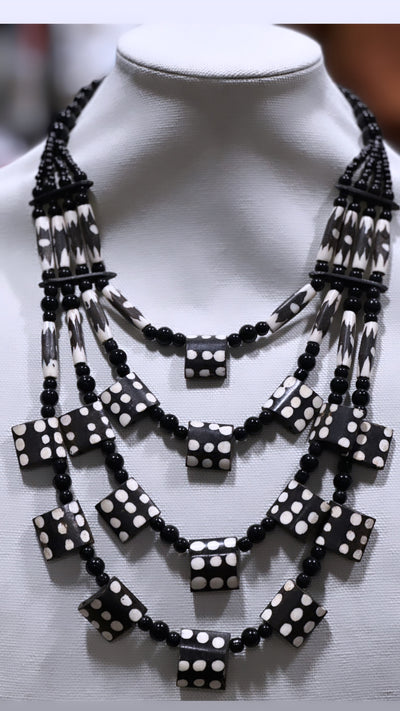 Polka Dot Batik Bone multi strand Necklace