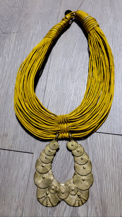 Busia Genuine leather and Bronze Pendant Necklace : Adinkra Symbol