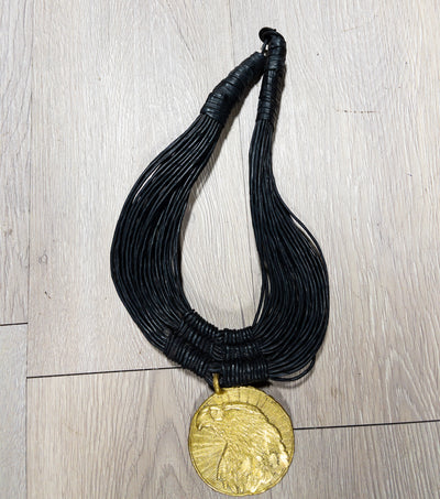 Busia Genuine leather and Bronze Pendant Necklace : Eagle Head