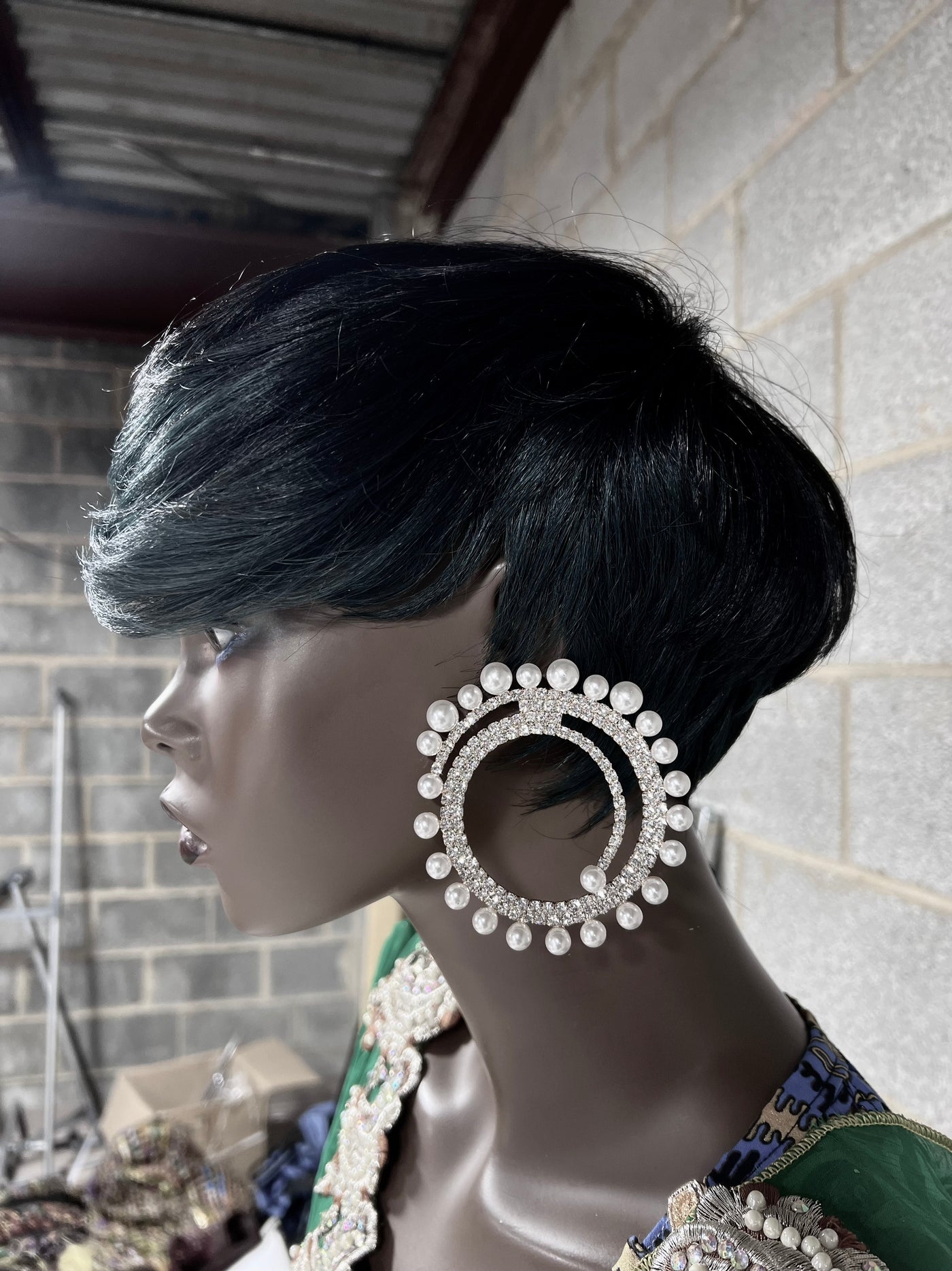 Round Rhinestone and Pearl Oversized earrings