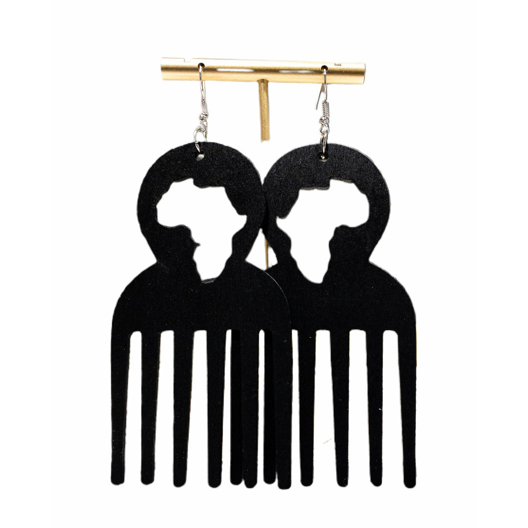 Large Wooden comb Africa Earrings