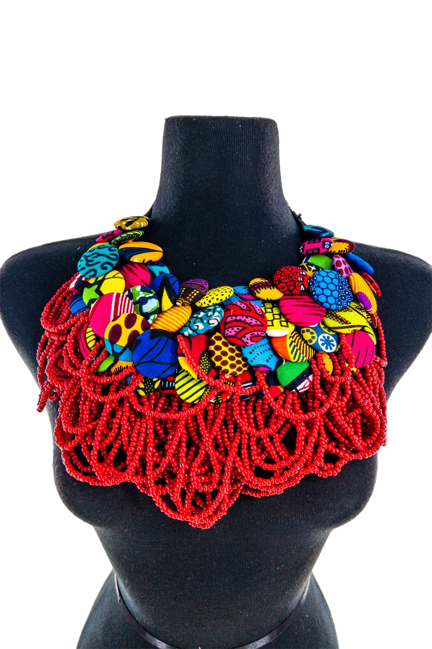 Ankara fabric buttons Neckpiece with beads