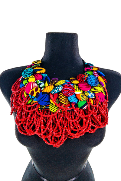 Ankara fabric buttons Neckpiece with beads