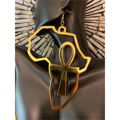 BIG Africa Dangling with Ankh Symbol Earrings - Trufacebygrace