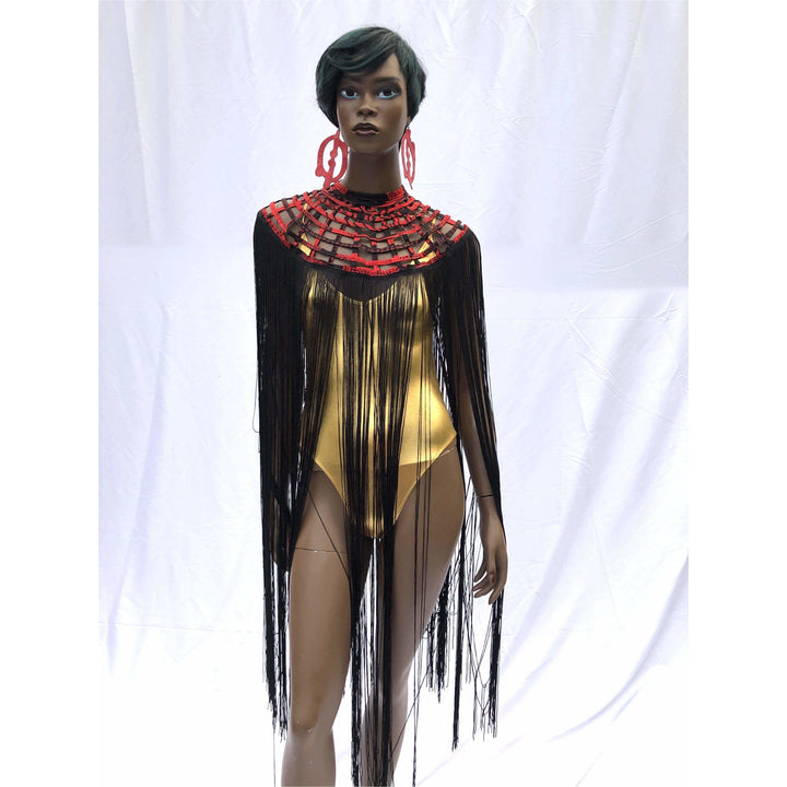 Queen Ankara Laced Long Fringe Cape - Trufacebygrace