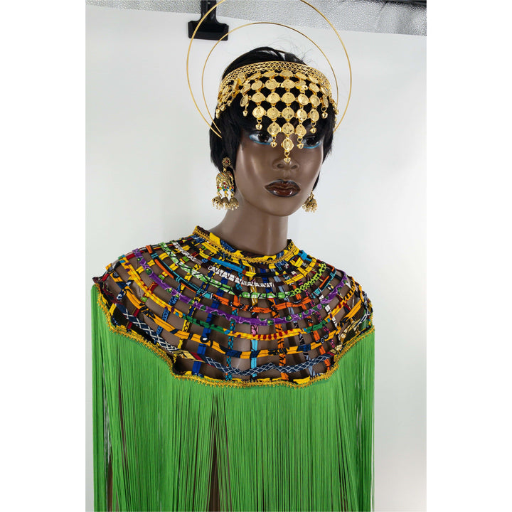 Queen Ankara Laced Long Fringe Cape - Trufacebygrace