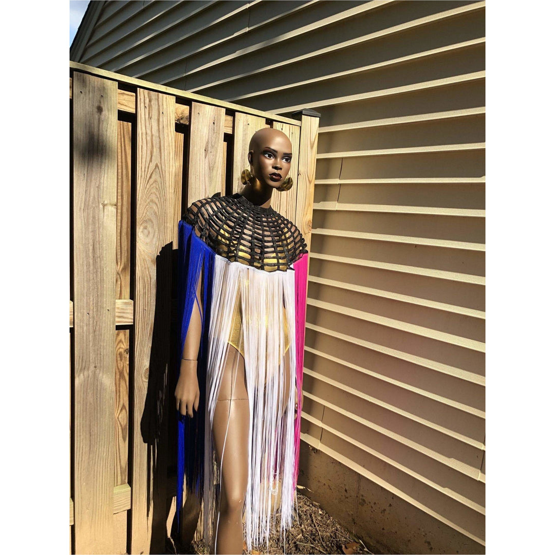 Queen Ankara Laced Long Fringe Cape - Trufacebygrace