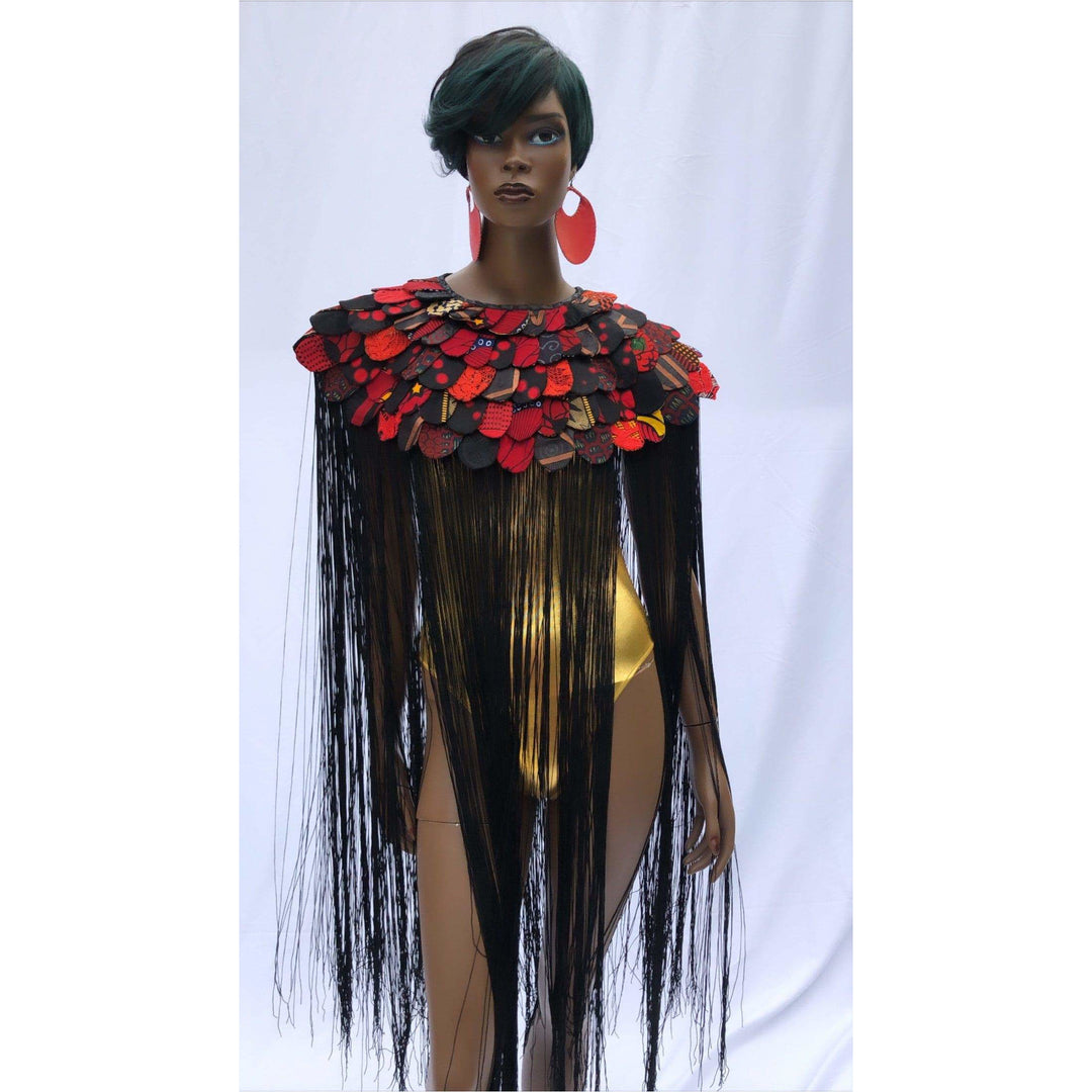 Queen Ankara Laced Long Fringe Cape - Trufacebygrace