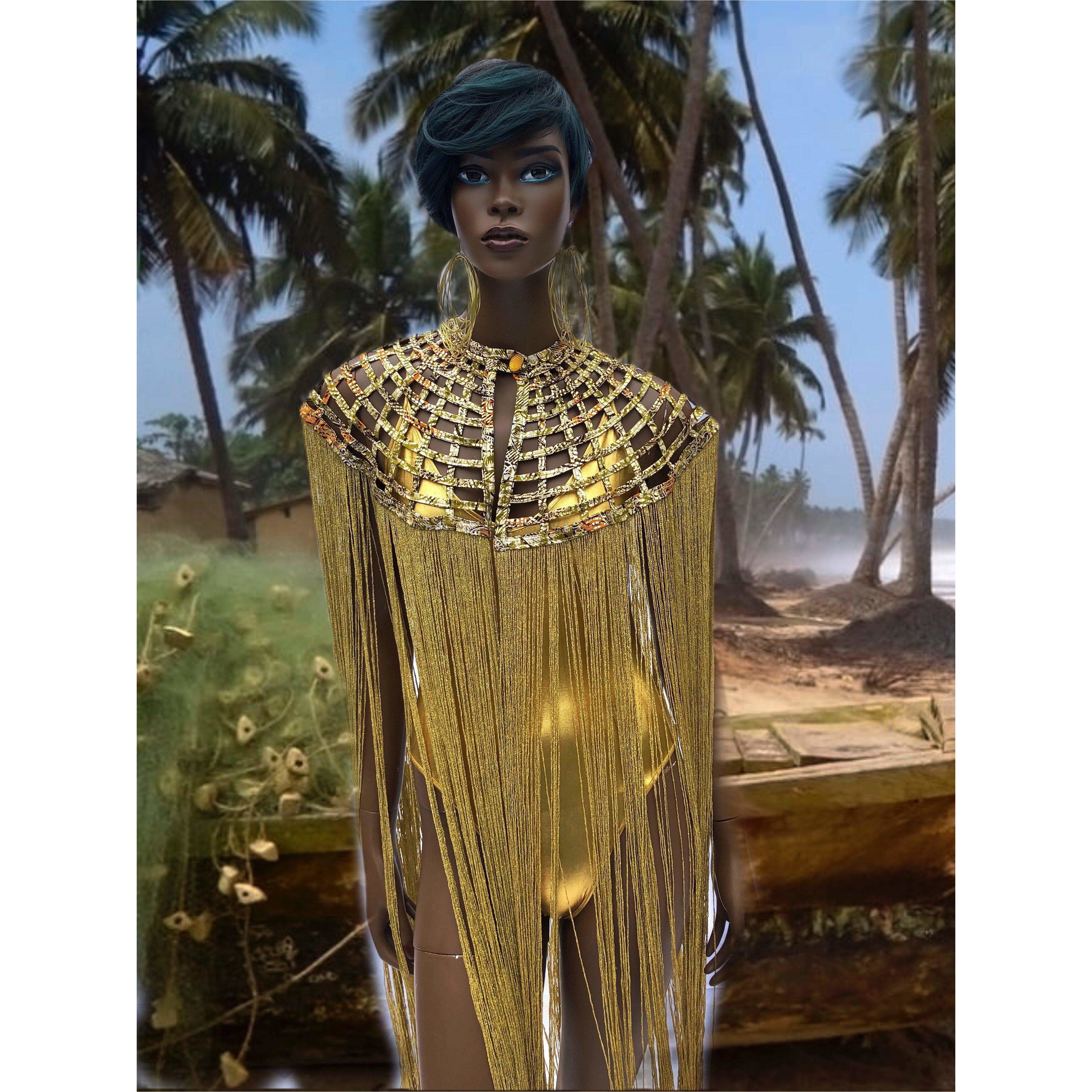 Queen Ankara Laced Long Fringe Cape - Trufacebygrace