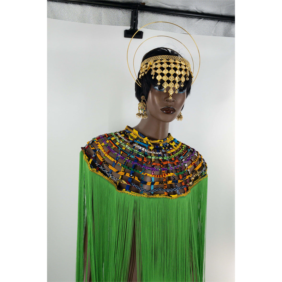 Queen Ankara Laced Long Fringe Cape - Trufacebygrace