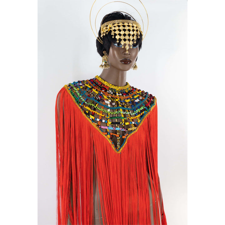 Queen Ankara Laced Long Fringe Cape - Trufacebygrace