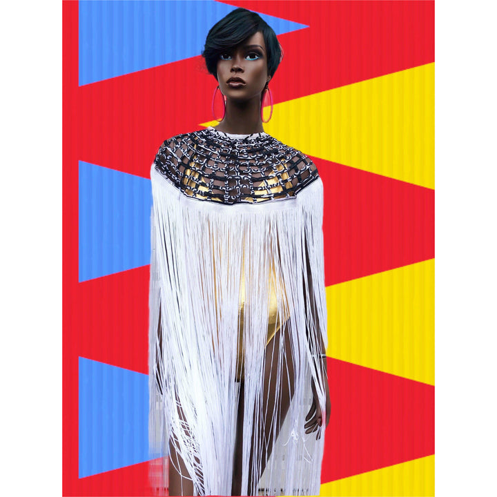 Queen Ankara Laced Long Fringe Cape - Trufacebygrace