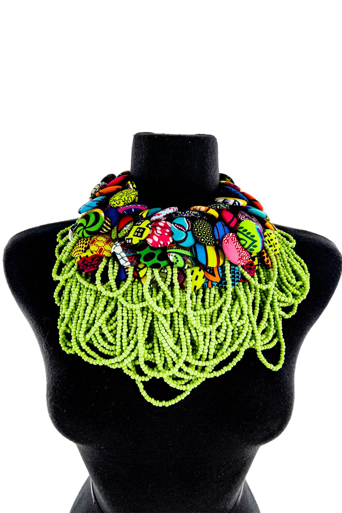 Ankara fabric buttons Neckpiece with beads