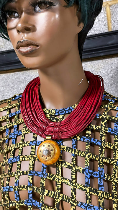 Zai leather and African Amber Necklace