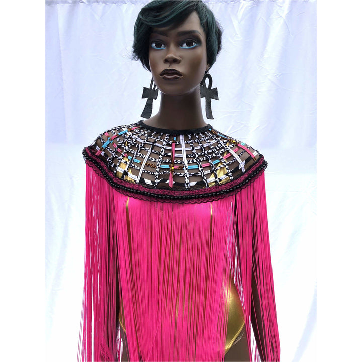 Queen Ankara Laced Long Fringe Cape - Trufacebygrace