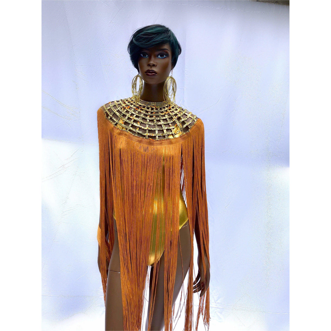 Queen Ankara Laced Long Fringe Cape - Trufacebygrace