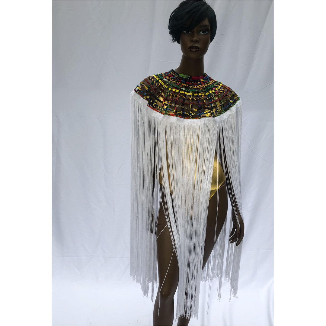 Queen Ankara Laced Long Fringe Cape - Trufacebygrace