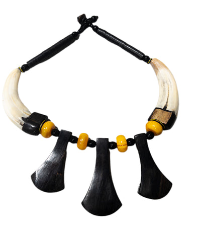 Ghana Ebony Wood , horn and beads necklace