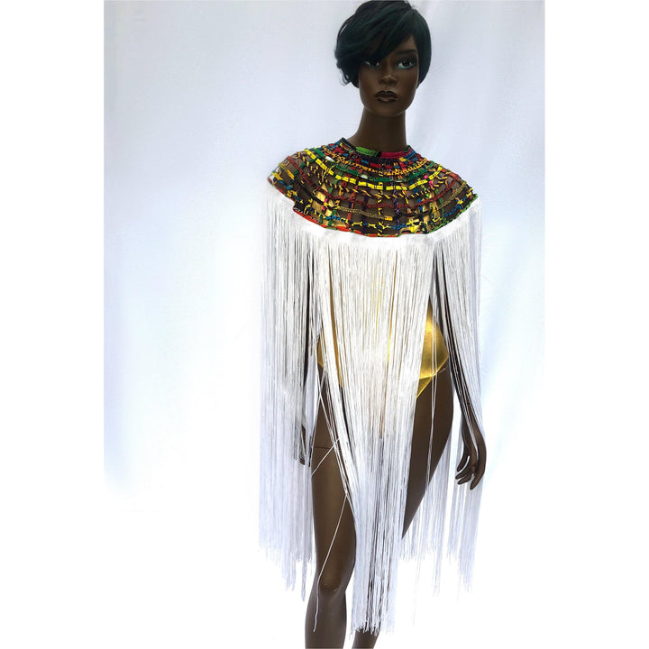 Queen Ankara Laced Long Fringe Cape - Trufacebygrace