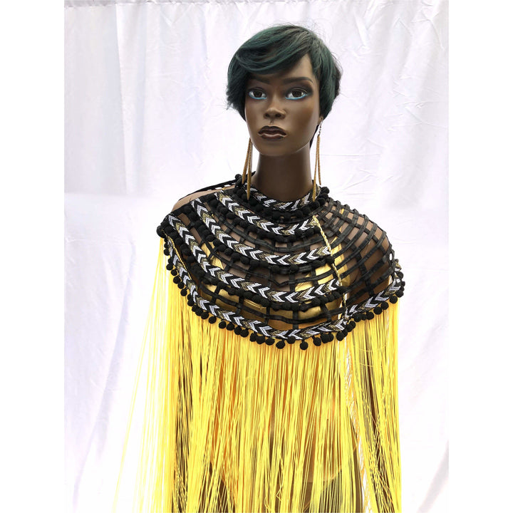 Queen Ankara Laced Long Fringe Cape - Trufacebygrace